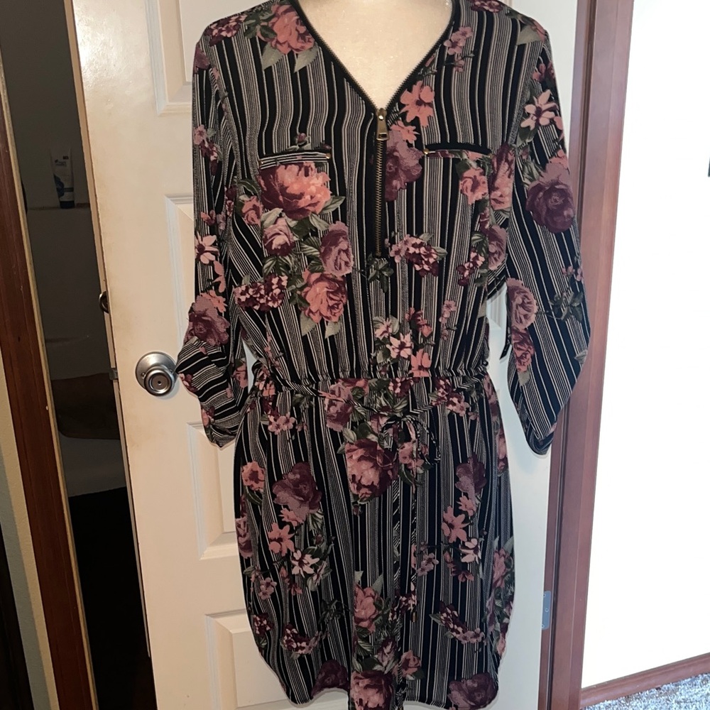 Justify Black Pink and Purple Floral Long Sleeve Dress